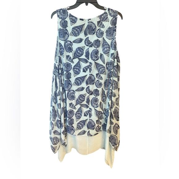 India Boutique NWT O/S Blue Shell Print Flowy Tank Lightweight Dress Swim Cover - Picture 2 of 8